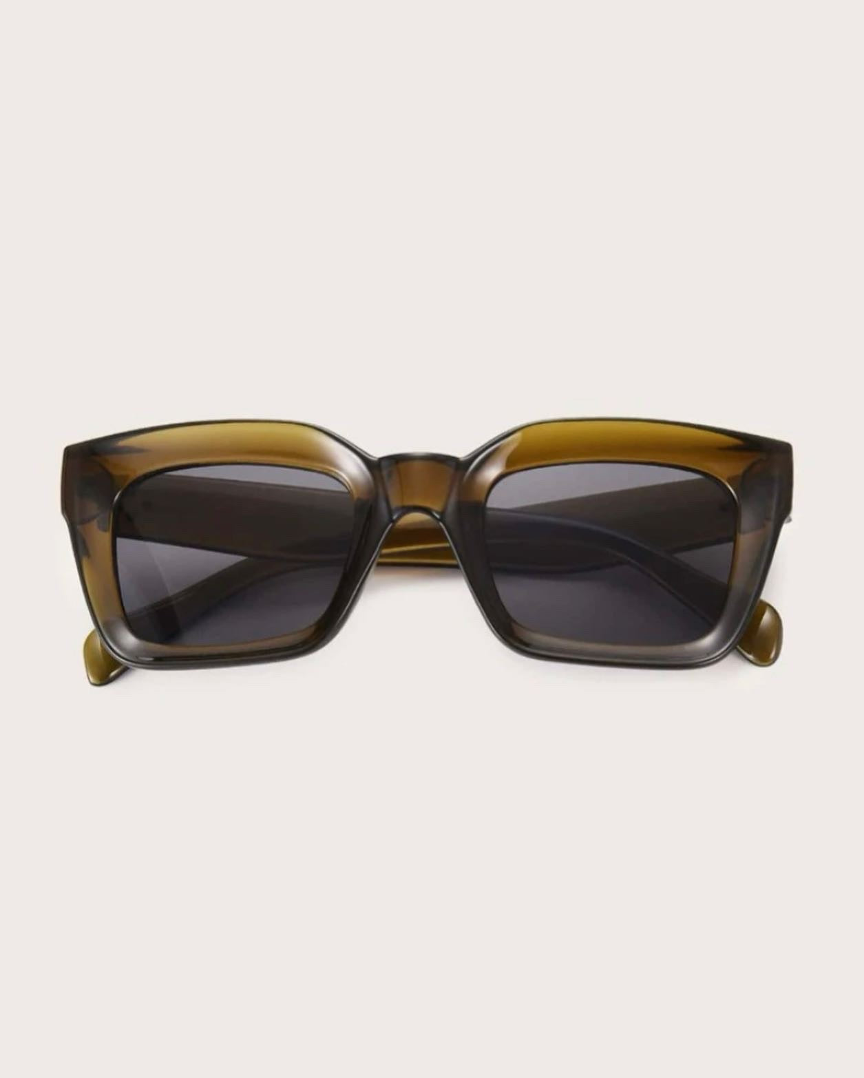 Square frame acrylic sunglasses in olive green