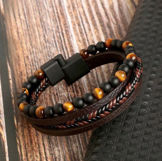 Multilayer tiger eye bead magnet lock bracelet